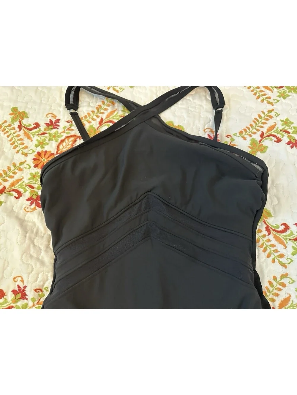 Miraclesuit Classic Black 1pc Halter Slimming Swimsuit Mesh Cutouts 12 EUC.